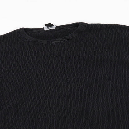Cedar Wood State Mens Black Round Neck  Cotton Pullover Jumper Size M   - Waffle Texture