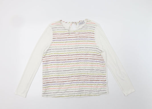 Per Una Womens White Striped Viscose Basic Blouse Size 12 Crew Neck