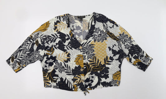 Primark Womens Multicoloured Floral Viscose Basic Button-Up Size 14 V-Neck