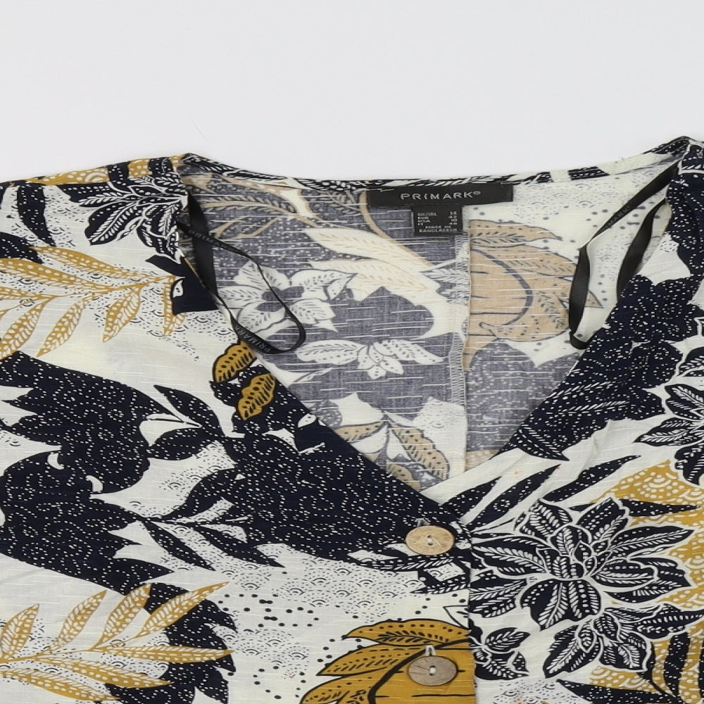 Primark Womens Multicoloured Floral Viscose Basic Button-Up Size 14 V-Neck
