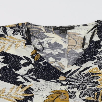 Primark Womens Multicoloured Floral Viscose Basic Button-Up Size 14 V-Neck