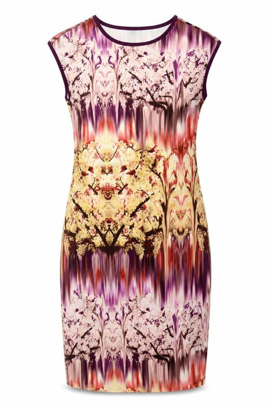 Front view of Papaya women’s multicoloured geometric polyester bodycon, size UK 14, crew neck
