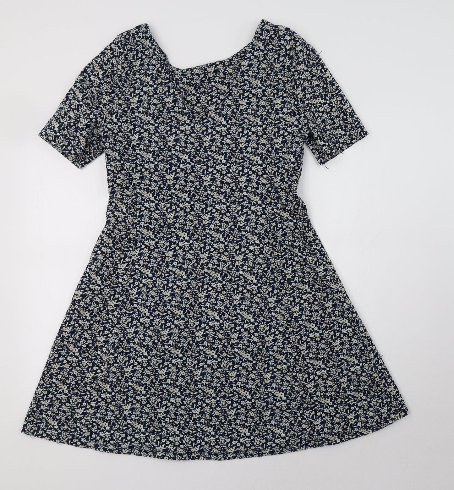 NEXT Womens Blue Floral Polyester Fit & Flare  Size 12  V-Neck