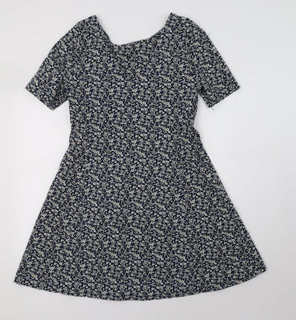 NEXT Womens Blue Floral Polyester Fit & Flare  Size 12  V-Neck