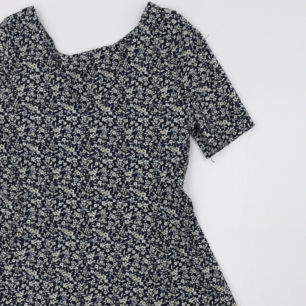 NEXT Womens Blue Floral Polyester Fit & Flare  Size 12  V-Neck