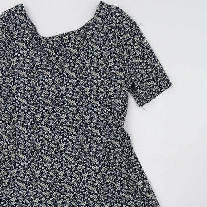 NEXT Womens Blue Floral Polyester Fit & Flare  Size 12  V-Neck