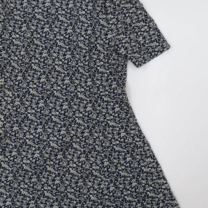 NEXT Womens Blue Floral Polyester Fit & Flare  Size 12  V-Neck