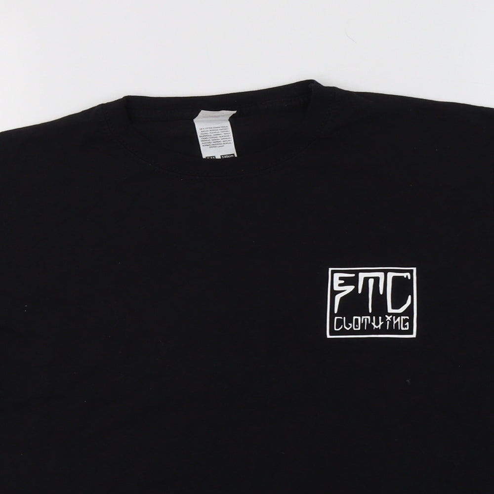 Fruit of the Loom Boys Black  Cotton Basic T-Shirt Size 9-10 Years Crew Neck