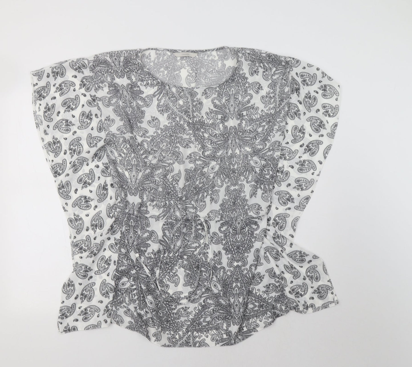 George Womens White Paisley Polyester Tunic Blouse Size S Crew Neck