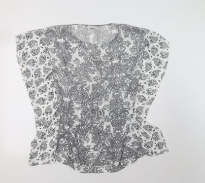 George Womens White Paisley Polyester Tunic Blouse Size S Crew Neck