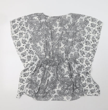 George Womens White Paisley Polyester Tunic Blouse Size S Crew Neck