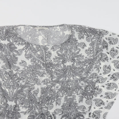 George Womens White Paisley Polyester Tunic Blouse Size S Crew Neck