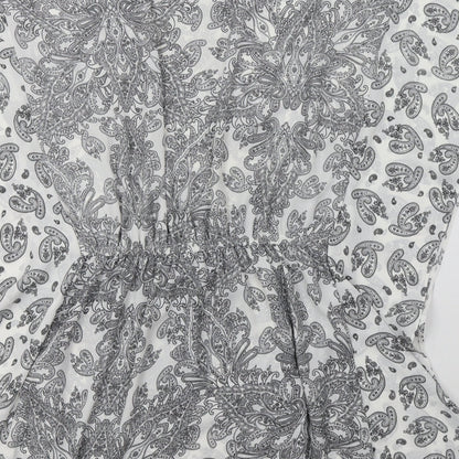 George Womens White Paisley Polyester Tunic Blouse Size S Crew Neck