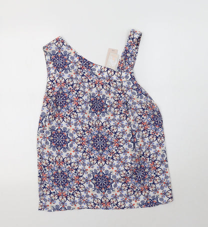 TU Womens Blue Floral Viscose Basic Blouse Size 10 One Shoulder