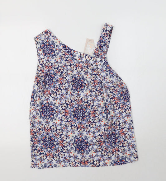 TU Womens Blue Floral Viscose Basic Blouse Size 10 One Shoulder