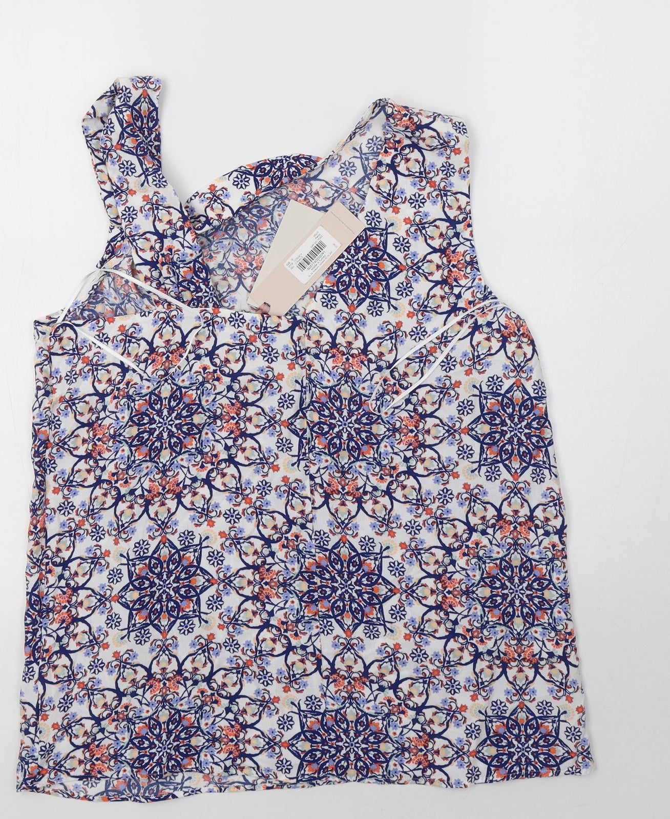 TU Womens Blue Floral Viscose Basic Blouse Size 10 One Shoulder