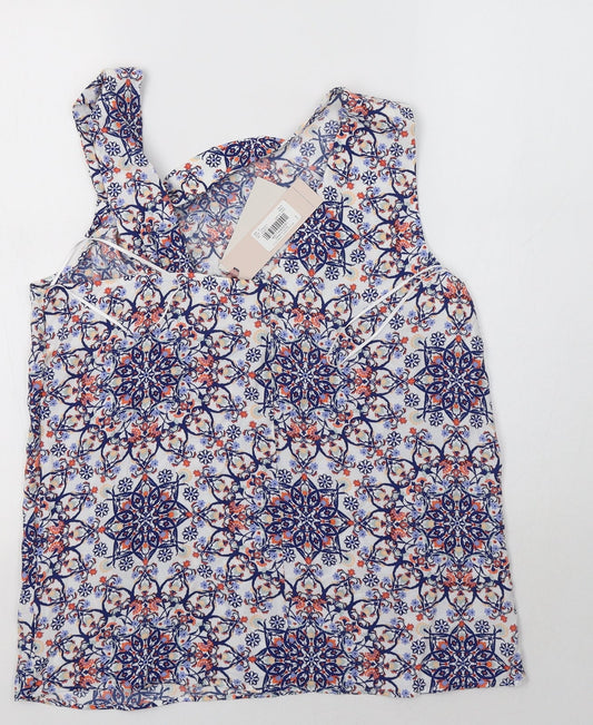 TU Womens Blue Floral Viscose Basic Blouse Size 10 One Shoulder