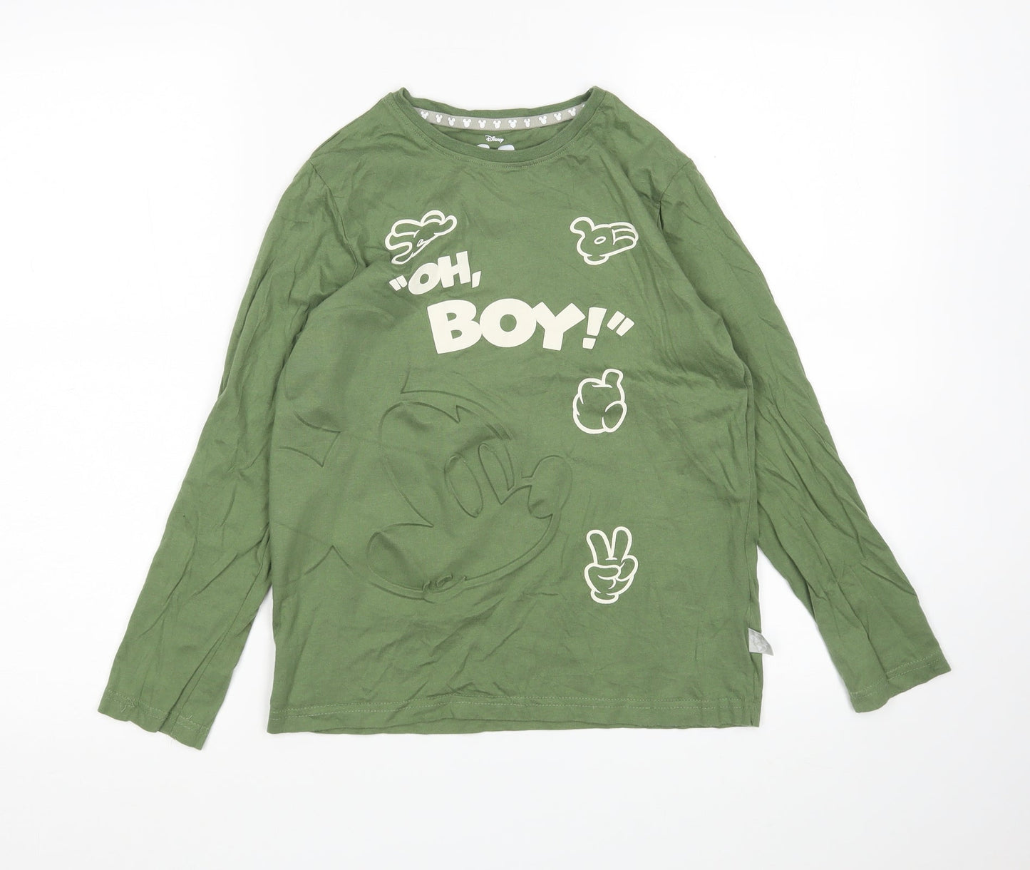 Primark Girls Green  Cotton Basic T-Shirt Size 9-10 Years Round Neck  - Micky Mouse