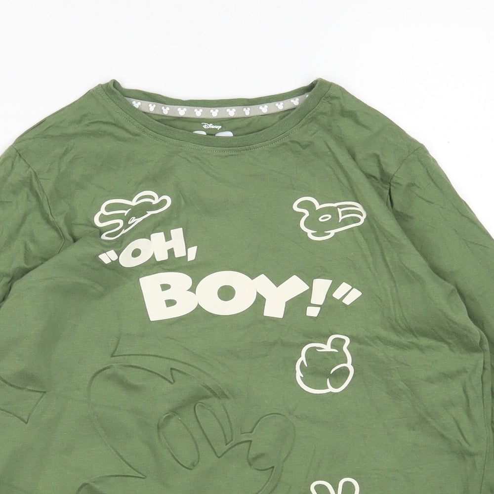 Primark Girls Green  Cotton Basic T-Shirt Size 9-10 Years Round Neck  - Micky Mouse