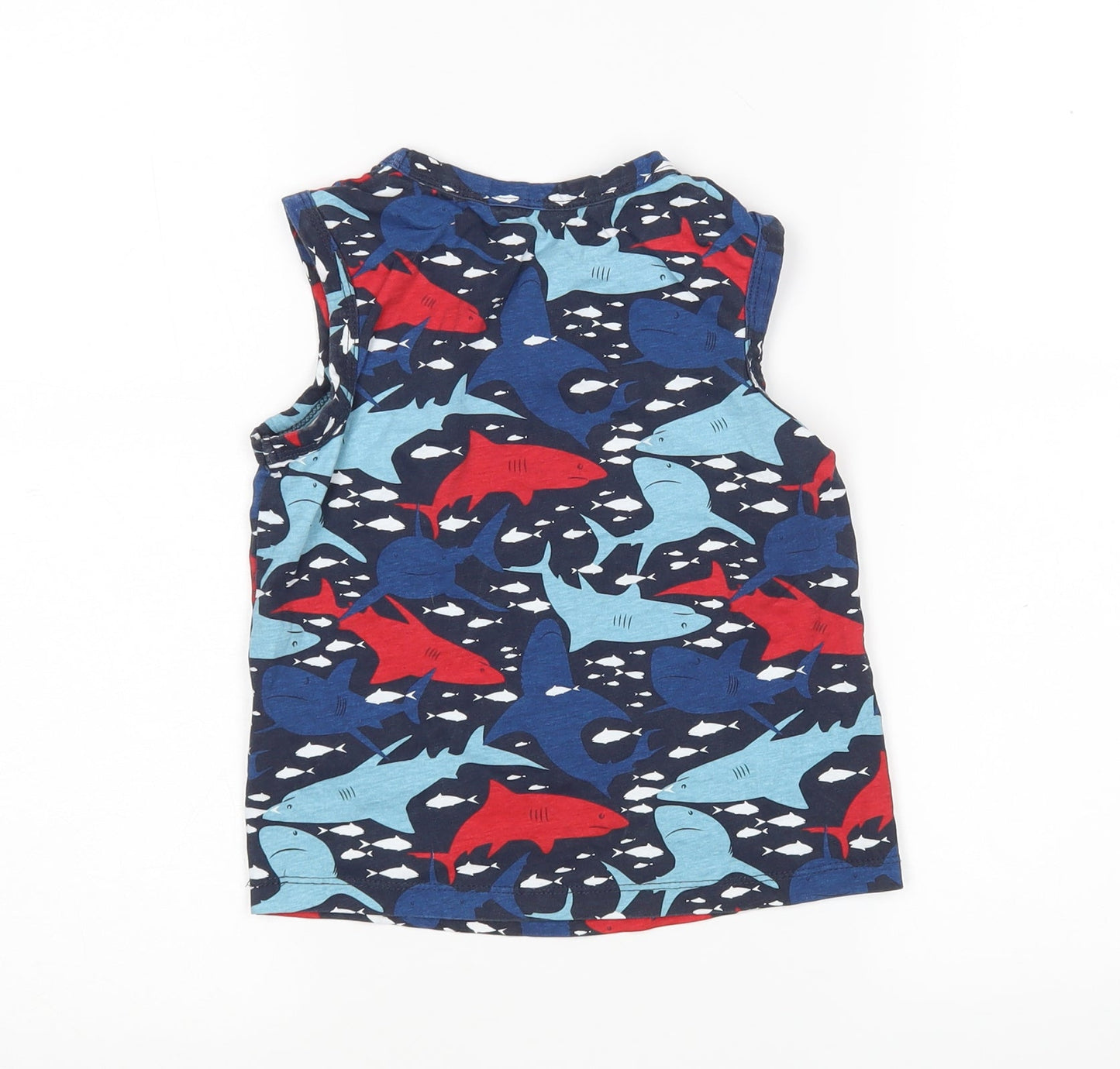 HULLALALOO Boys Multicoloured Animal Print Cotton Basic Tank Size 5-6 Years Round Neck  - Sharks