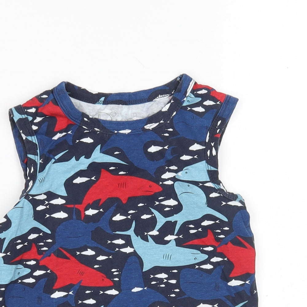 HULLALALOO Boys Multicoloured Animal Print Cotton Basic Tank Size 5-6 Years Round Neck  - Sharks