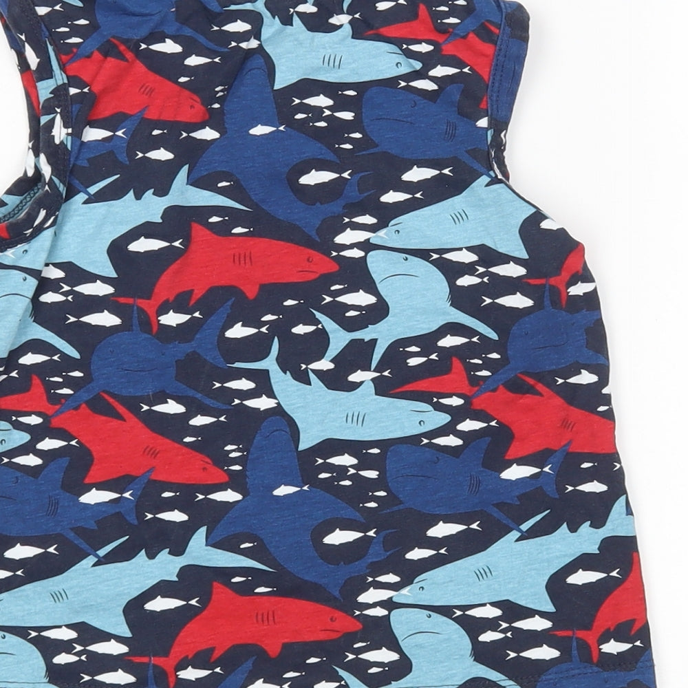 HULLALALOO Boys Multicoloured Animal Print Cotton Basic Tank Size 5-6 Years Round Neck  - Sharks
