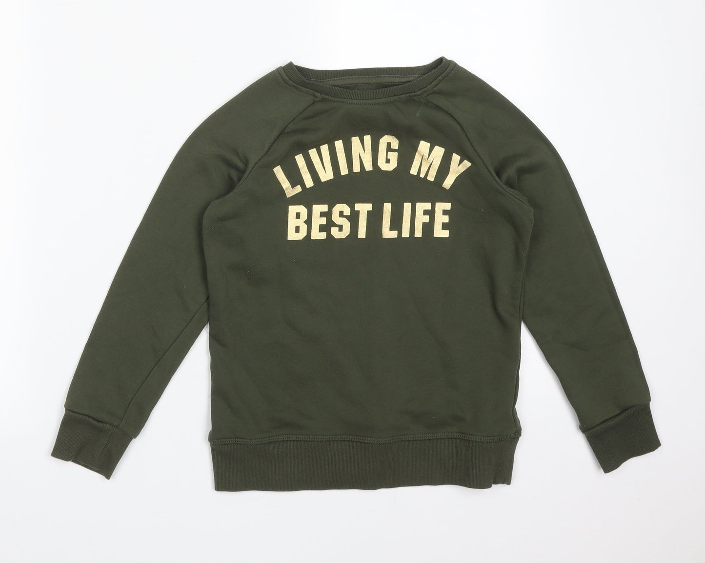 Primark Girls Green  Cotton Pullover Sweatshirt Size 10-11 Years   - LIVING MY BEST LIFE