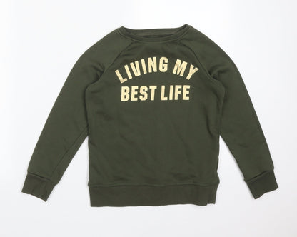 Primark Girls Green  Cotton Pullover Sweatshirt Size 10-11 Years   - LIVING MY BEST LIFE