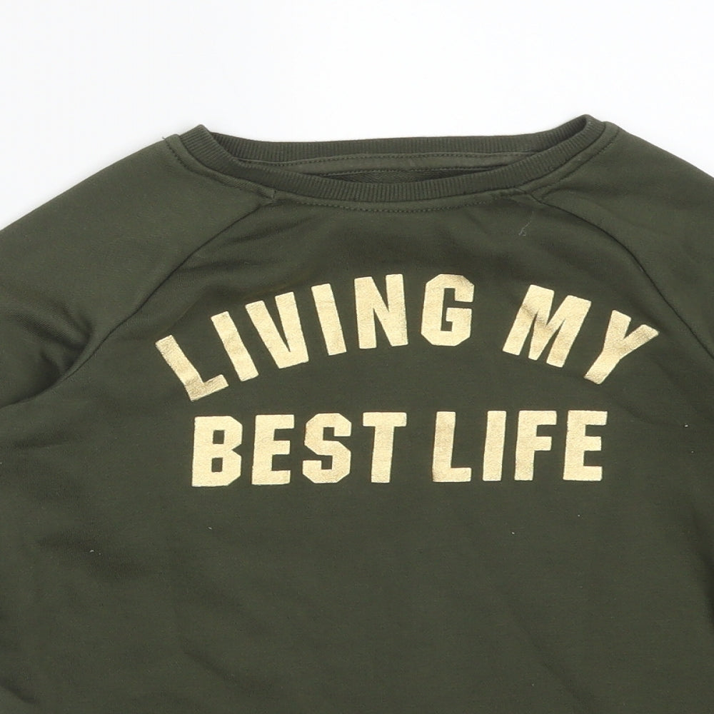 Primark Girls Green  Cotton Pullover Sweatshirt Size 10-11 Years   - LIVING MY BEST LIFE