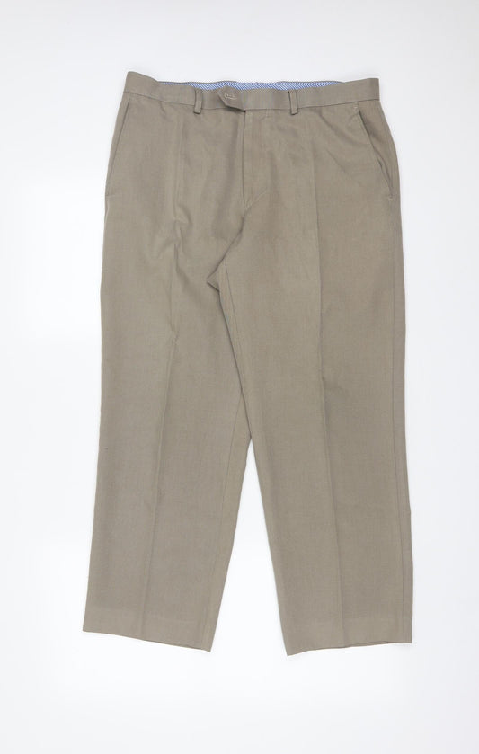 M&S Mens Beige  Polyester Dress Pants Trousers Size 34 L29 in Regular