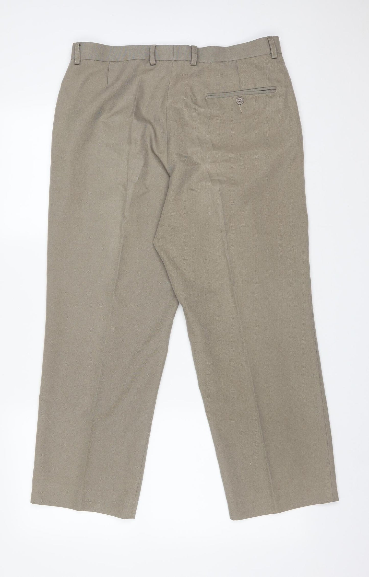 M&S Mens Beige  Polyester Dress Pants Trousers Size 34 L29 in Regular