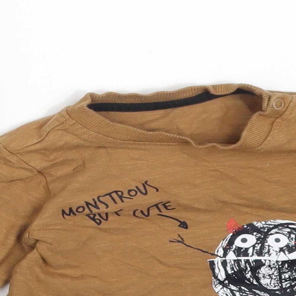Nutmeg Baby Brown  Cotton Basic T-Shirt Size 9-12 Months Round Neck  - MONSTROUS BUT CUTE