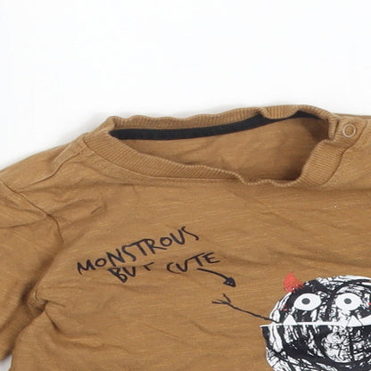 Nutmeg Baby Brown  Cotton Basic T-Shirt Size 9-12 Months Round Neck  - MONSTROUS BUT CUTE