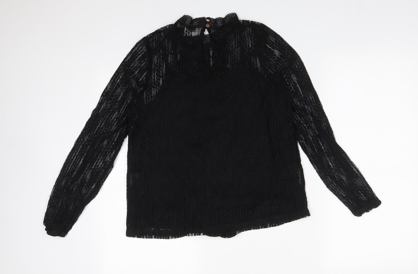 Oasis Womens Black Polka Dot Polyamide Basic T-Shirt Size M Mock Neck