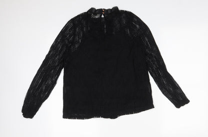 Oasis Womens Black Polka Dot Polyamide Basic T-Shirt Size M Mock Neck