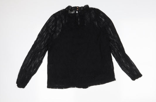 Oasis Womens Black Polka Dot Polyamide Basic T-Shirt Size M Mock Neck