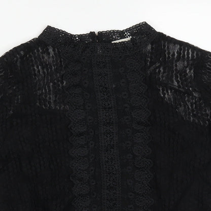 Oasis Womens Black Polka Dot Polyamide Basic T-Shirt Size M Mock Neck