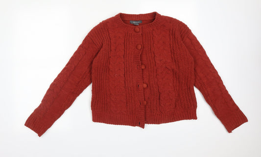 Primark Womens Brown Round Neck Striped Polyester Cardigan Jumper Size S