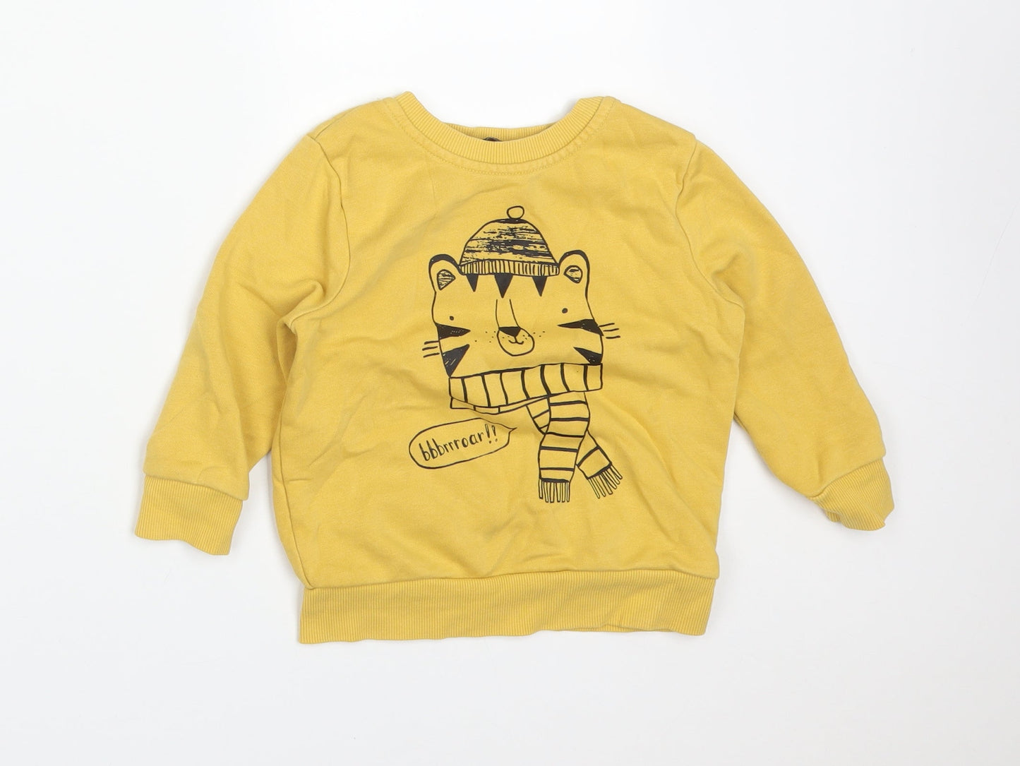George Baby Yellow  Cotton Basic T-Shirt Size 18-24 Months Crew Neck  - TIGER