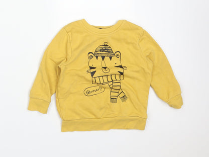 George Baby Yellow  Cotton Basic T-Shirt Size 18-24 Months Crew Neck  - TIGER