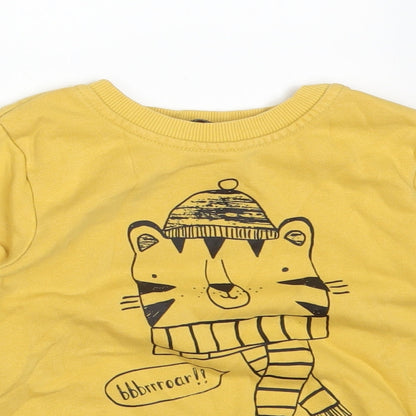 George Baby Yellow  Cotton Basic T-Shirt Size 18-24 Months Crew Neck  - TIGER