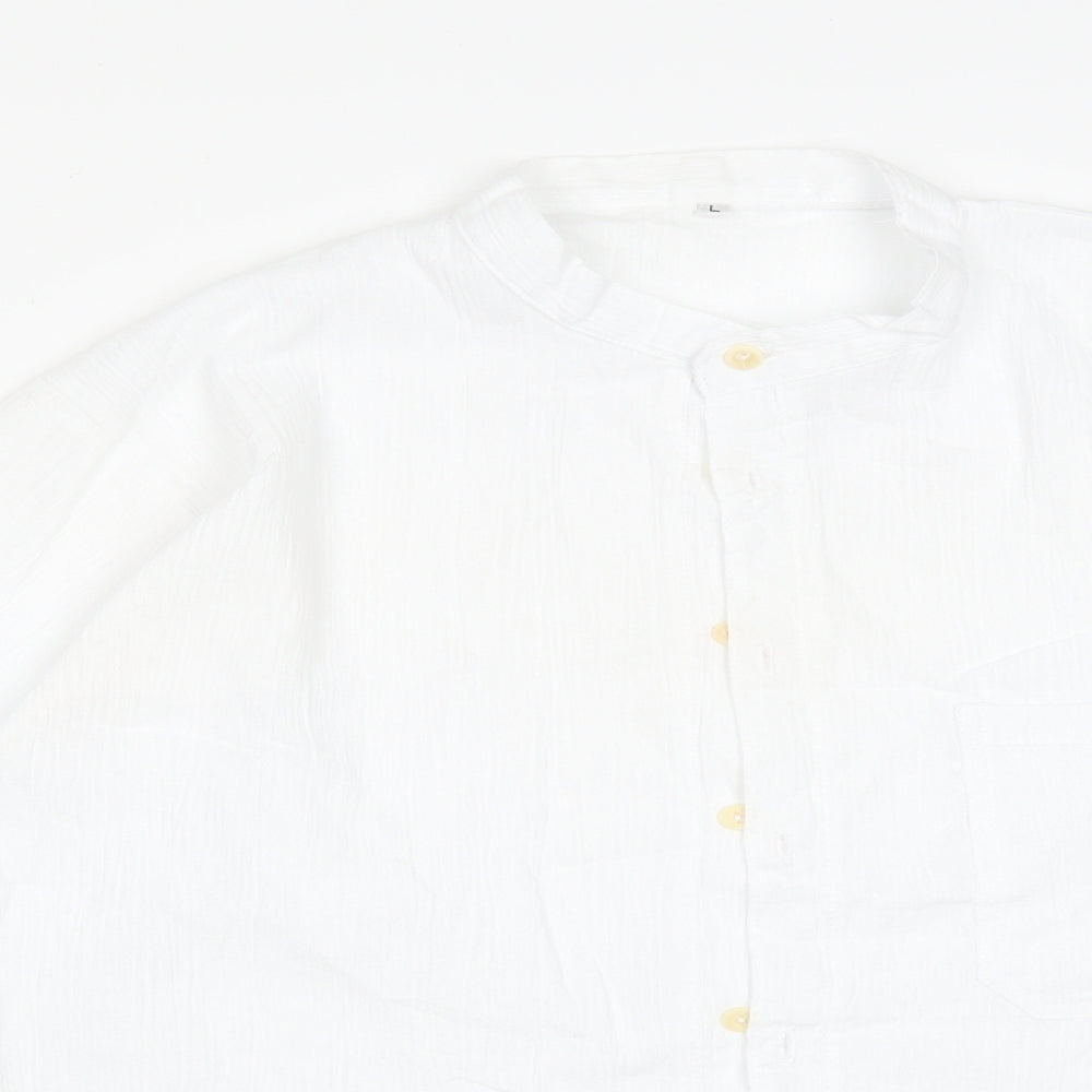 Mens UK Size L Preworn White  Button-Up Long Sleeve Casual Shirt