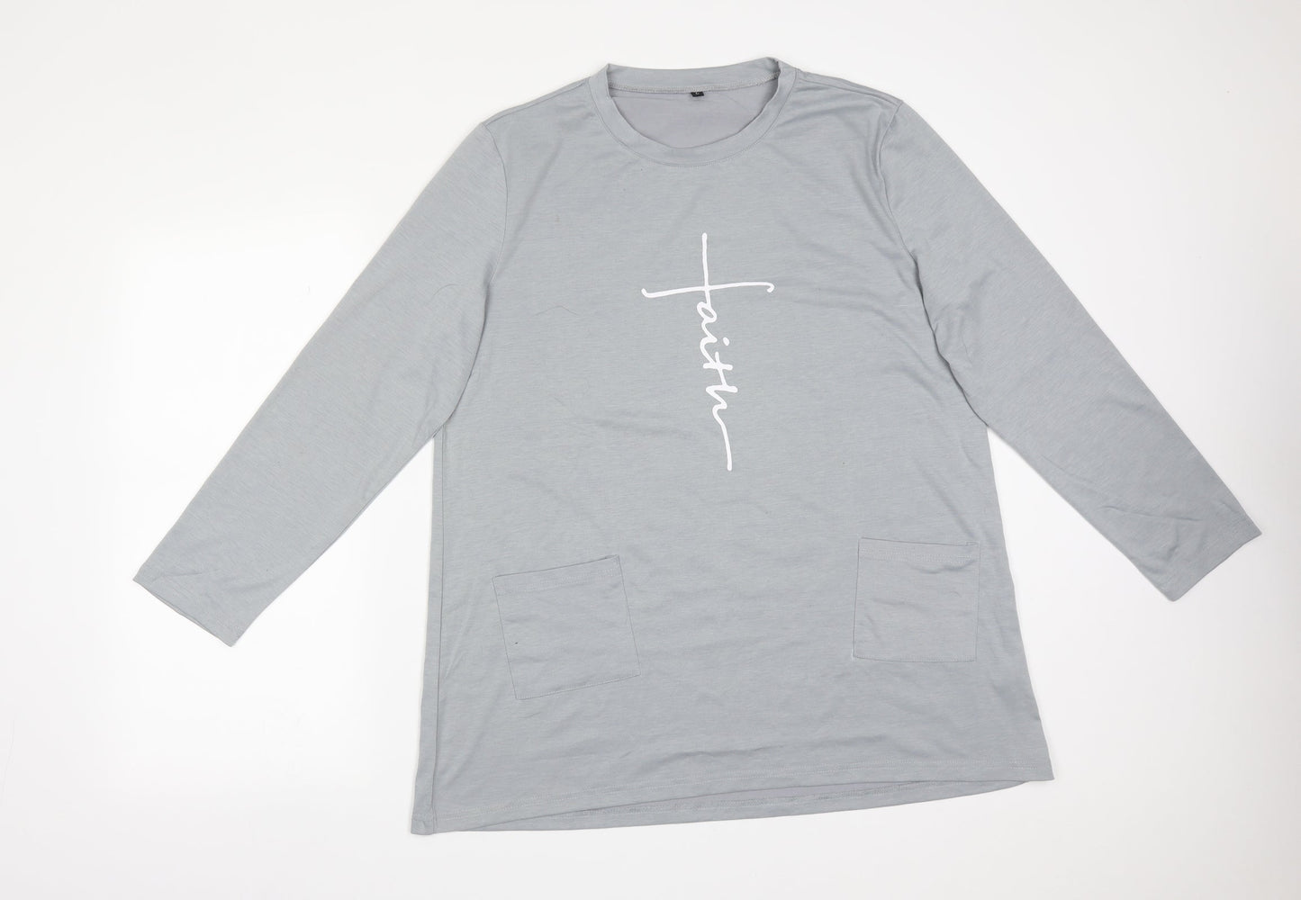 Womens UK Size L Preworn Grey Basic T-Shirt