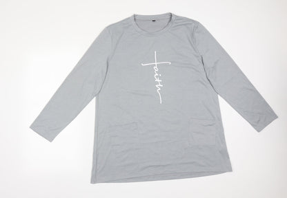 Womens UK Size L Preworn Grey Basic T-Shirt