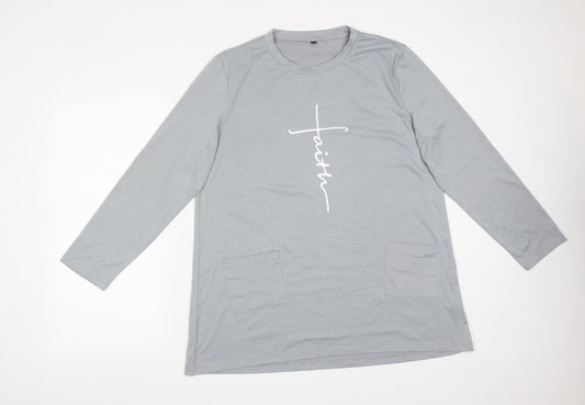 Womens UK Size L Preworn Grey Basic T-Shirt