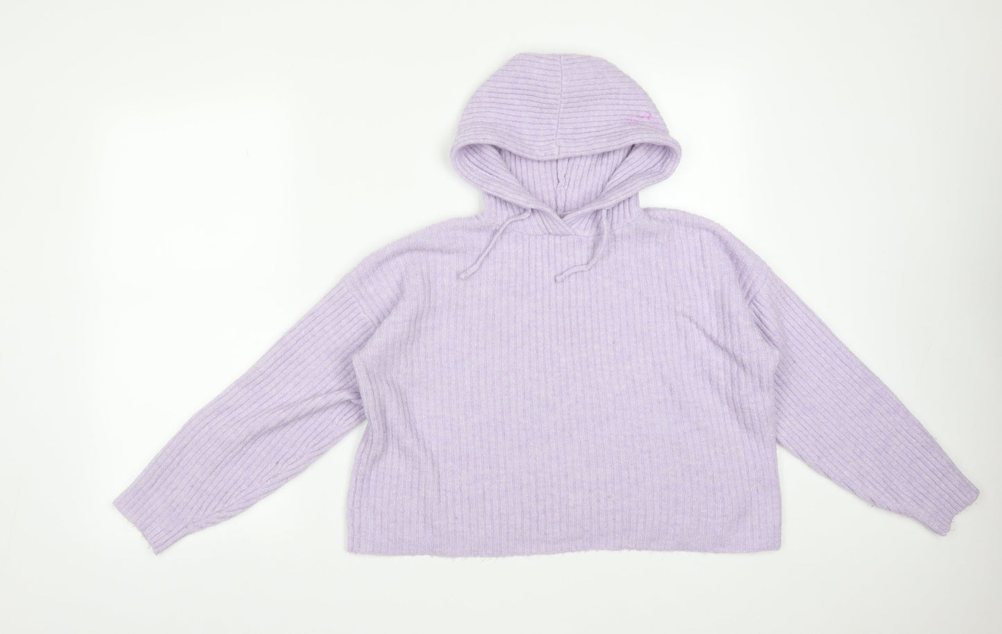 New Look Womens Purple Striped Acrylic Pullover Hoodie Size S