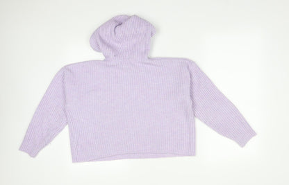 New Look Womens Purple Striped Acrylic Pullover Hoodie Size S