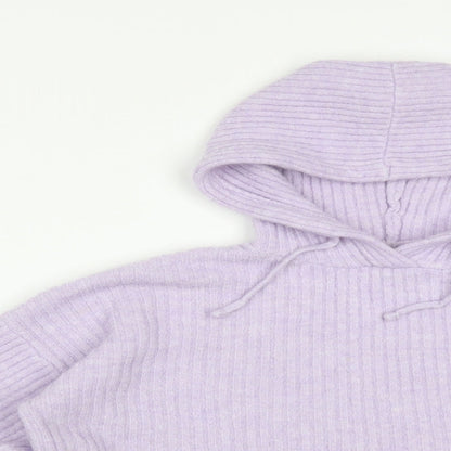 New Look Womens Purple Striped Acrylic Pullover Hoodie Size S