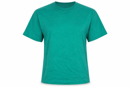Front view of Bershka women’s green cotton basic t-shirt, size XS, round neck