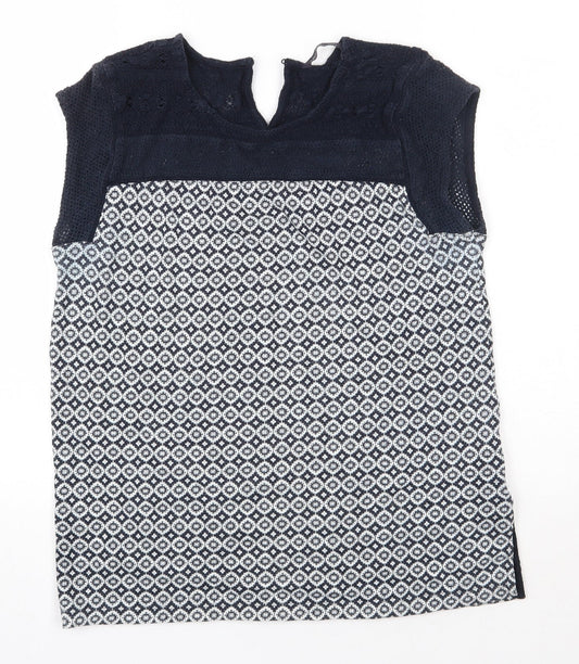 M&S Womens Blue  Cotton Basic Blouse Size 10 Round Neck